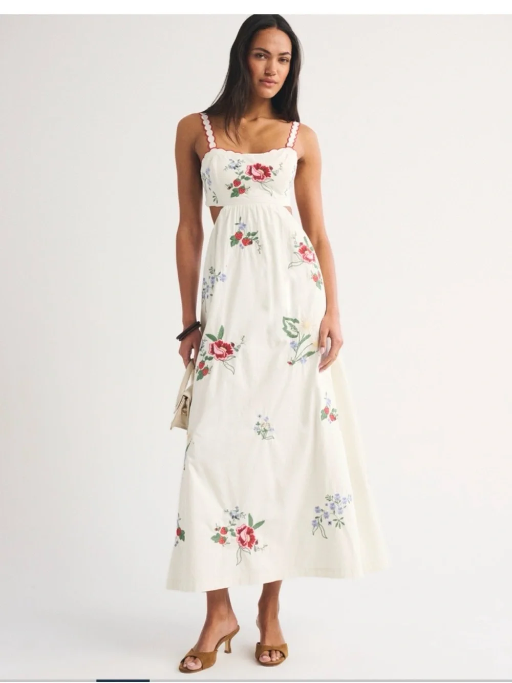 Floral Cutout Maxi Dress in Cream built in bra